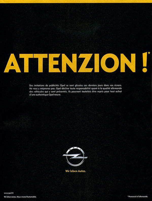 affiche opel attention aux imitations allemandes