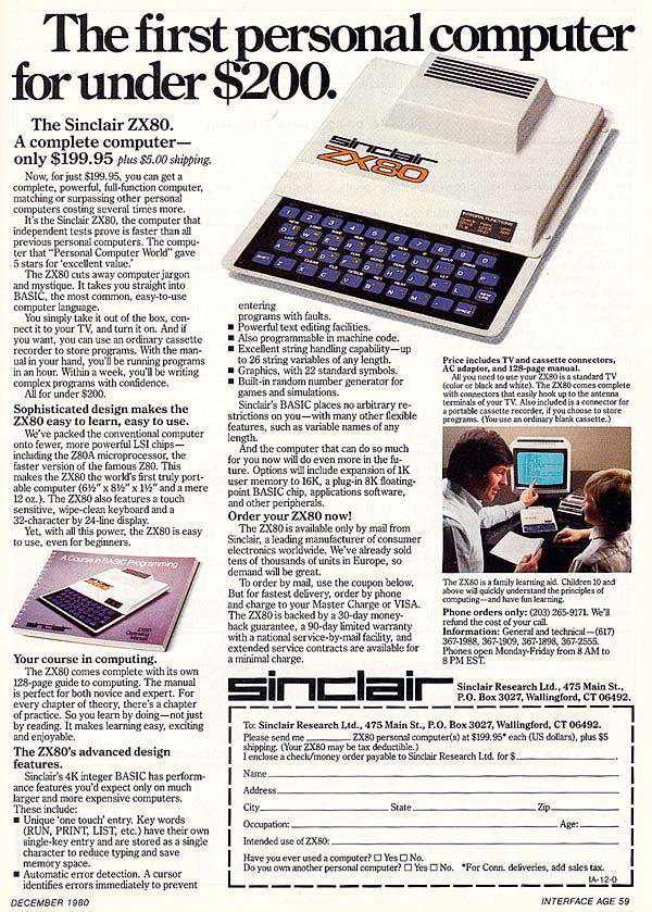 pub console ZX80 Sinclair