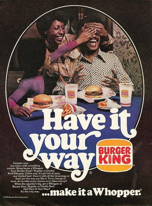 pub burger king 70's avec des noirs