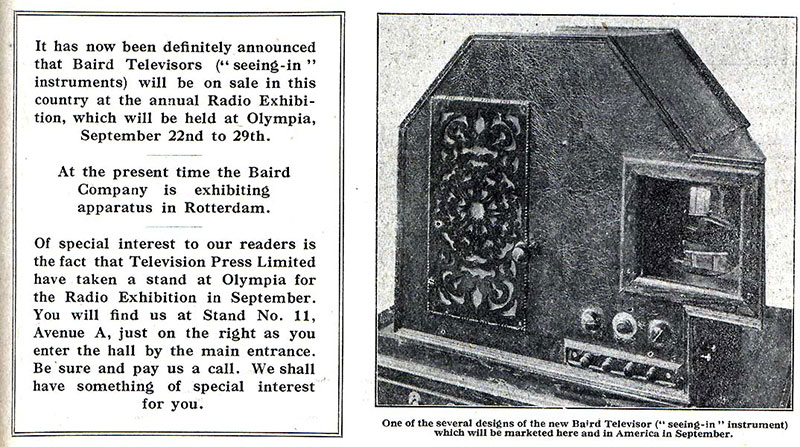 Baird Televisors exposé au Radio Exhibition de Londres en 1928